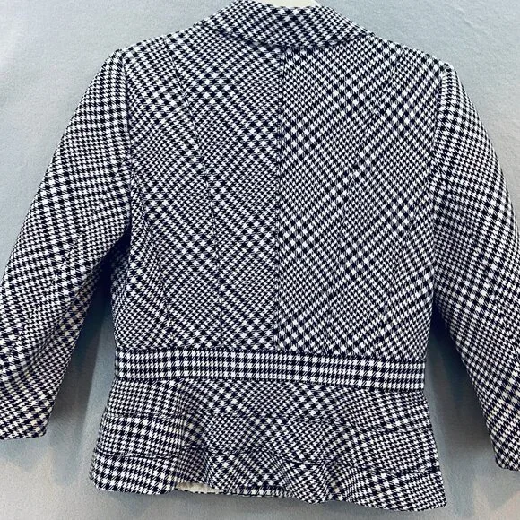 WHBM Black White Houndstooth Fitted Peplum Blazer SZ 6 Classic Feminine - Picture 4 of 12